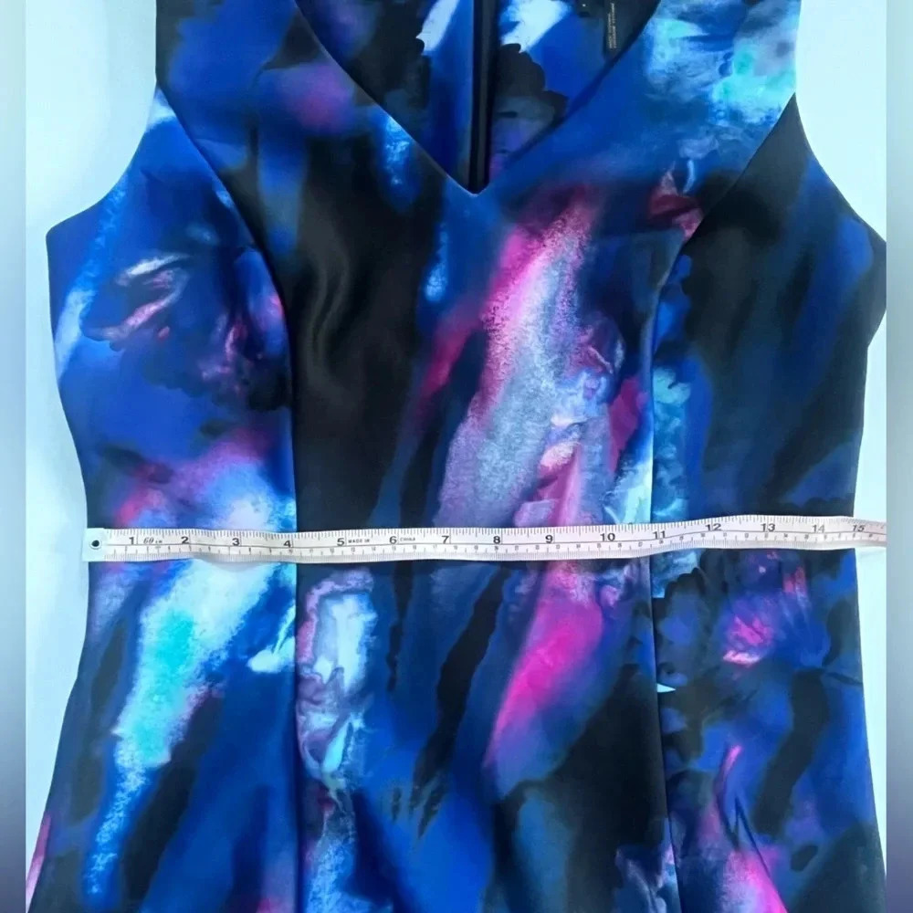 Donna Karan Black, Blue, and Pink Abstract Sleeveless V Neck Dress Women… - Picture 7 of 10